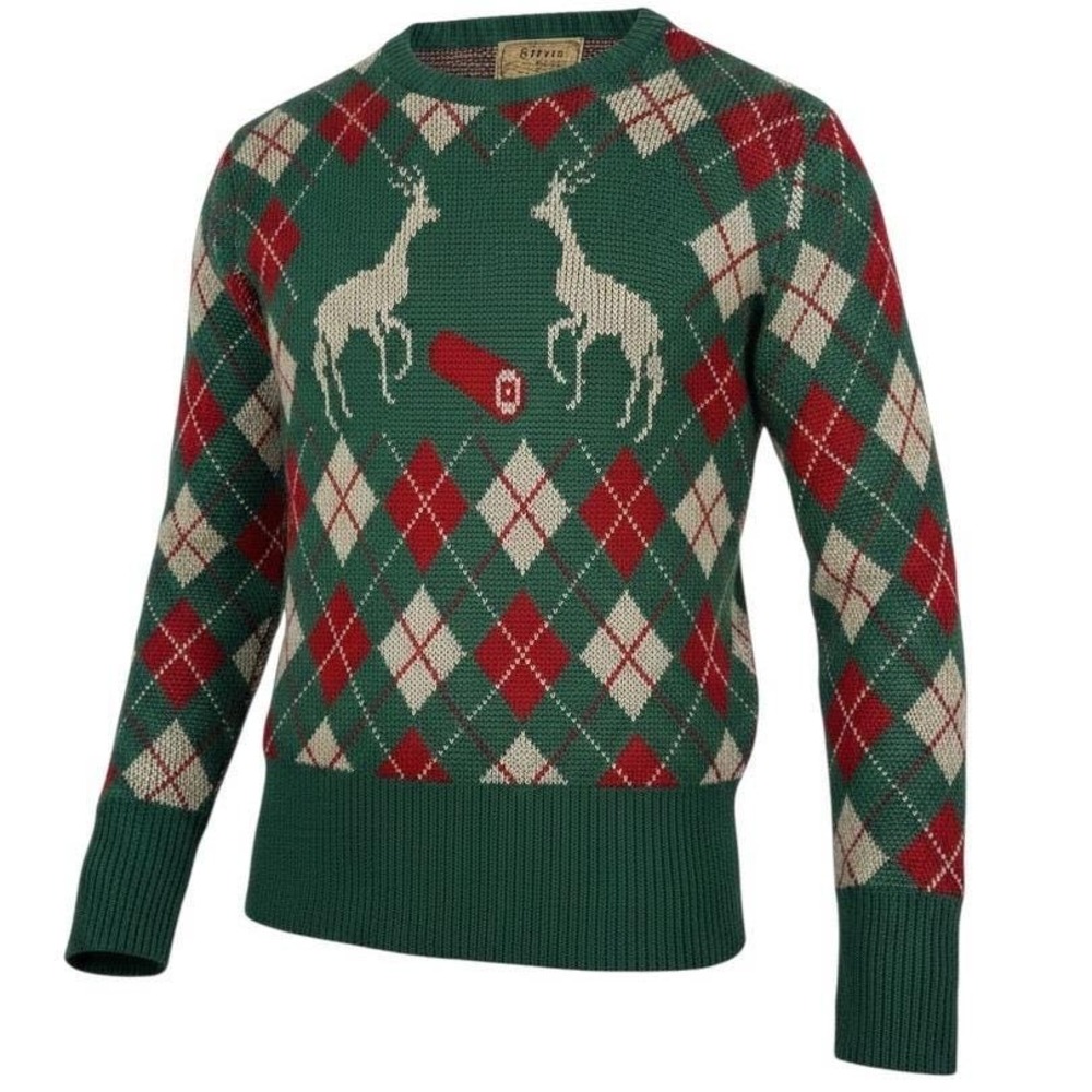 Vintage 50s Revere Wool Argyle Deer Novelty Knit Sweater Rockabilly Mens M